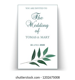 Greenery wedding invitation template. Printable wedding invites. Rustic wedding invitations cards. Garden wedding templates.