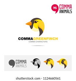 Greenfinch bird concept icon set and modern brand identity logo template and app symbol based on comma sign