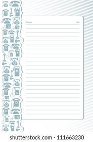 The green-gray colored template for writing notes and phone numbers