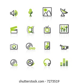 green-gray media icons