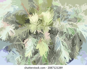 Green-gray-blue background for textures or wallpaper, textiles or posters. Lush pine branches for backgrounds and prints, fabric products, creative compositions, holidays and events, etc.