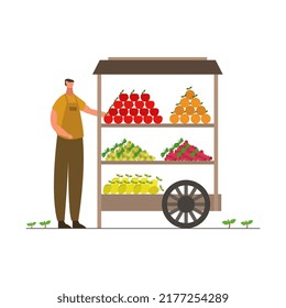 Greengrocer illustrated in cartoon style