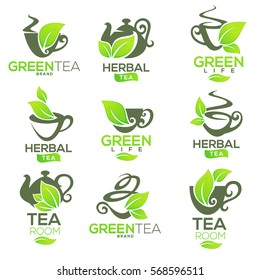 Green,herbal, organic tea, vector logo template design