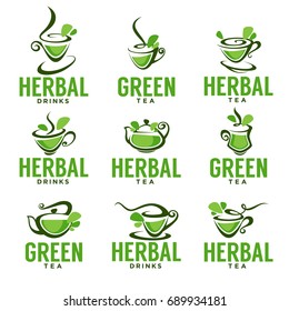 Green,herbal, organic tea, vector logo template design