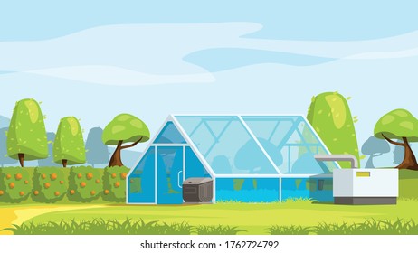 greenhouse in beautiful nature landscape