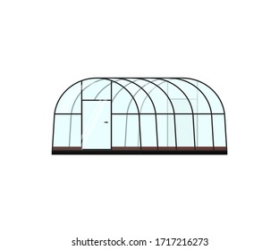 Greenhouse complex. Glasshouse with plants. Planting icon. Flat style. Isolated vector illustration. Garden concept.