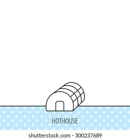 Greenhouse complex icon. Hothouse building sign. Warm house symbol. Circles seamless pattern. Background with icon. Vector