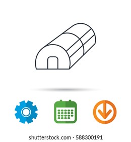 Greenhouse complex icon. Hothouse building sign. Warm house symbol. Calendar, cogwheel and download arrow signs. Colored flat web icons. Vector