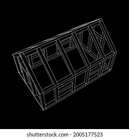 Greenhouse construction frame. Hothouse building object or framing house. Warm house Vector illustration. Glasshouse concept image