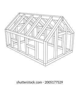 Greenhouse Construction Frame. Hothouse Building Object Or Framing House. Warm House Vector Illustration. Glasshouse Concept Image