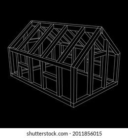 Greenhouse construction frame. Hothouse building object or framing house. Warm house Vector illustration. Glasshouse concept image