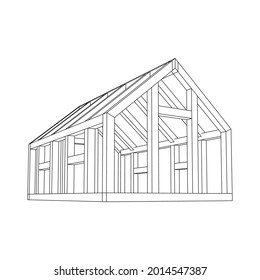 Greenhouse construction frame. Hothouse building object or framing house. Warm house Vector illustration. Glasshouse concept image svg