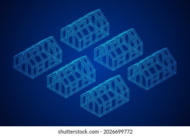 Greenhouse construction frame. Hothouse building object or framing house. Warm house Vector illustration. Glasshouse concept image