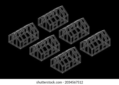 Marco de construcción de invernadero. Objeto de construcción de invernadero o casa de encuadernación. Ilustración del vector de la casa cálida. Imagen de concepto de invernadero