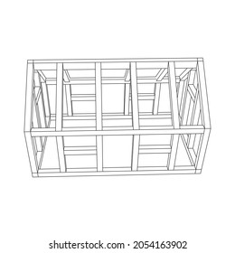 Greenhouse construction frame. Hothouse building object or framing house. Warm house Vector illustration. Glasshouse concept image