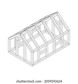 Greenhouse construction frame. Hothouse building object or framing house. Warm house Vector illustration. Glasshouse concept image