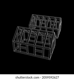 Greenhouse construction frame. Hothouse building object or framing house. Warm house Vector illustration. Glasshouse concept image