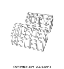 Greenhouse construction frame. Hothouse building object or framing house. Warm house Vector illustration. Glasshouse concept image