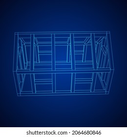 Greenhouse construction frame. Hothouse building object or framing house. Warm house Vector illustration. Glasshouse concept image