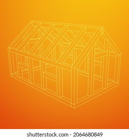 Greenhouse construction frame. Hothouse building object or framing house. Warm house Vector illustration. Glasshouse concept image