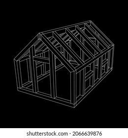 Greenhouse construction frame. Hothouse building object or framing house. Warm house Vector illustration. Glasshouse concept image