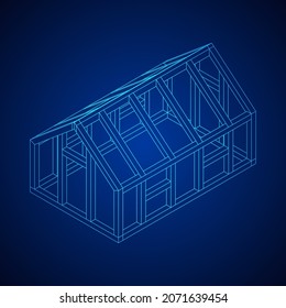 Greenhouse construction frame. Hothouse building object or framing house. Warm house Vector illustration. Glasshouse concept image