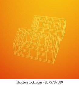 Marco de construcción de invernadero. Objeto de construcción de invernadero o casa de encuadernación. Ilustración del vector de la casa cálida. Imagen de concepto de invernadero
