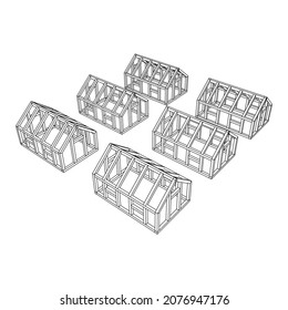 Greenhouse construction frame. Hothouse building object or framing house. Warm house Vector illustration. Glasshouse concept image