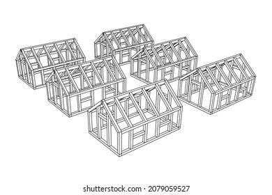 Greenhouse construction frame. Hothouse building object or framing house. Warm house Vector illustration. Glasshouse concept image