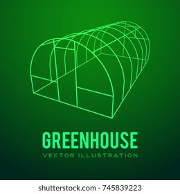 Greenhouse construction frame. Hothouse building object. Warm house Vect illustration. Glasshouse concept image