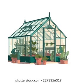 Greenhouse design with potted plants and flowers isolated