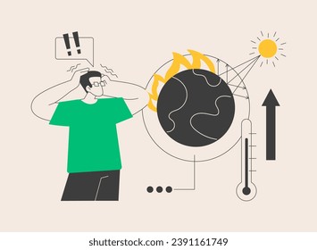 Ilustración vectorial de concepto abstracto de efecto invernadero. El calentamiento del planeta, la causa del cambio climático, el aumento de las emisiones de CO2, el efecto mundial, los gases de efecto invernadero, el problema de la contaminación atmosférica, la metáfora abstracta de la capa de ozono.