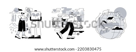 Greenhouse effect abstract concept vector illustration set. Climate change, air pollution, sea level rise, urban smog, global warming, melting ice, world ocean, factories pollution abstract metaphor.