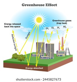 Greenhouse Effect diagram. Science education 3d illustration