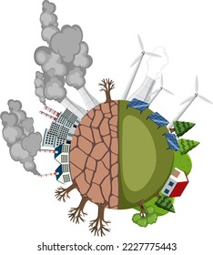 Greenhouse effect and global warming earth illustration