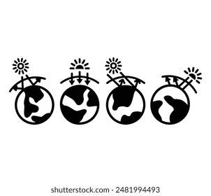 greenhouse effect global warming icons symbol sign vector design black white color simple flat modern illustration collection set isolated