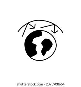 Icono de efecto invernadero en glifo plano negro, estilo relleno aislado en fondo blanco