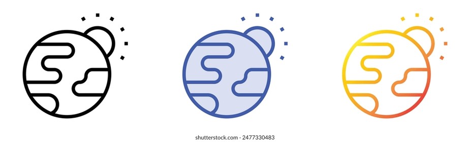 Symbol für den Treibhauseffekt. Lineares, blaues Füllungs- und Verlaufsstil-Design auf weißem Hintergrund