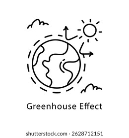 Greenhouse Effect Vector Outline Style Icon. Eps 10 file
