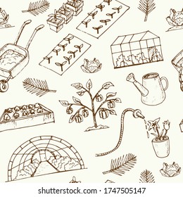 Greenhouse facilities isolated hand drawn doodles Vector pattern