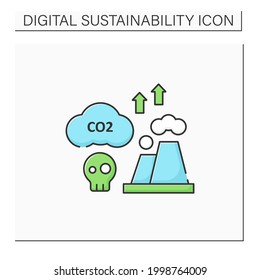 Greenhouse Gas Emission Color Icon. Fossil Fuels Combustion. Negative Impact On Environment.Digital Sustainability Concept.Isolated Vector Illustration