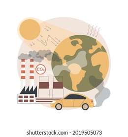 Greenhouse gas emissions abstract concept vector illustration. Greenhouse effect, CO2 emission, toxic gas, ecological problem, atmosphere pollution, smog, environmental movement abstract metaphor.