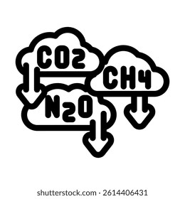 greenhouse gas reduction carbon line icon vector. greenhouse gas reduction carbon sign. isolated contour symbol black illustration