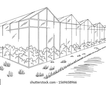 Greenhouse graphic black white landscape sketch illustration vector
