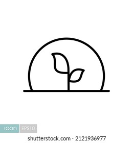 Greenhouse with green plants inside vector icon. Graph symbol for agriculture, garden and plants web site and apps design, logo, app, UI