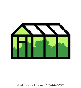 Greenhouse with growing green plants. Vector isolated illustration icon about gardening