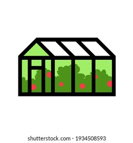 Greenhouse with growing green plants. Vector isolated illustration icon about gardening