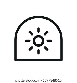 Greenhouse heater line icon, greenhouse with sun vector symbol with editable stroke