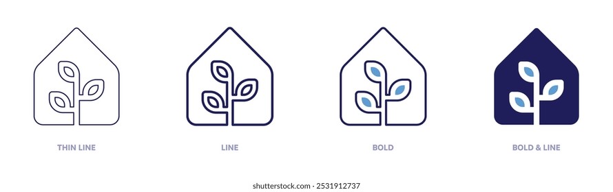 Greenhouse icon in 4 different styles. Thin Line, Line, Bold, and Bold Line. Duotone style. Editable stroke.