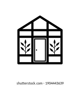 Greenhouse icon. Black contour silhouette. Front view. Vector flat graphic illustration. The isolated object on a white background. Isolate.